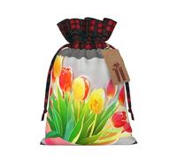 WZYCWB Un bouquet de tulipes sacs cadeaux de Noël pour décorations de fête de Noël, 21 x 30 cm, sacs cadeaux en toile de jute avec cordon de serrage