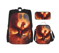 WZYCWB Un joli sac à dos Phoenix (3 pièces) - Sac d'école pour étudiant + trousse + sac à déjeuner + sac à dos de grande capacité
