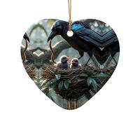 WZYCWB Un pendentif en céramique en forme de cœur à motif corbeau de la forêt, parfait pour décorer votre arbre de Noël pour les fêtes d'hiver