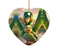 WZYCWB Un pendentif en céramique en forme de cœur à motif perroquet vert, parfait pour décorer votre arbre de Noël pour les fêtes d'hiver