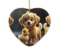 WZYCWB Un petit pendentif en céramique en forme de cœur à motif de caneton jaune, parfait pour décorer votre arbre de Noël pour les fêtes d'hiver
