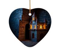 WZYCWB Un petit pendentif en céramique en forme de cœur en forme de château, parfait pour décorer votre arbre de Noël pour les fêtes d'hiver