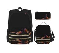 WZYCWB Une paire de sac à dos de campus de faisans (3 pièces) - Sac d'école + trousse à crayons + sac à déjeuner, répond à tous les besoins quotidiens des étudiants