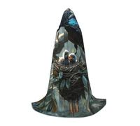 WZYCWB Une petite cape à capuche imprimée de corbeau de la forêt, costume de fête, carnaval, accessoire de fête, tailles S/M/L