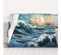 WZYCWB Vague Voilier Mouette 60"x50" Imprimé Flanelle Couverture - 76-203,2 cm Une Couverture Chaude pour l'Automne Usage Maison et une Couverture de Voyage Portable