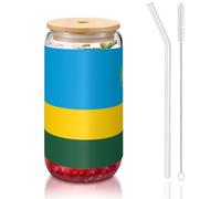 WZYCWB Verre avec couvercle en bambou imprimé drapeau du Rwanda pour café glacé chaud et froid, thé au lait et bière. Une tasse à eau élégante.