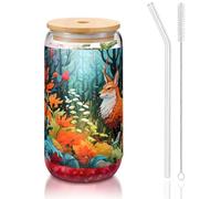 WZYCWB Verre avec couvercle en bambou imprimé Light Fox pour café glacé chaud et froid, thé au lait et bière. Une tasse à eau élégante.