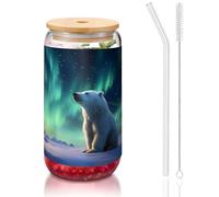 WZYCWB Verre avec couvercle en bambou imprimé Little Polar Bear pour café glacé chaud et froid, thé au lait et bière. Une tasse à eau élégante.