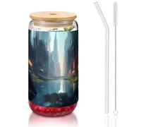 WZYCWB Verre avec couvercle en bambou imprimé « The City on the Water » pour café glacé chaud et froid, thé au lait et bière. Une tasse à eau élégante.