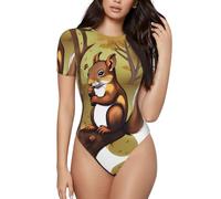 WZYCWB Vêtements de yoga, course à pied, fitness - T-shirt à col rond imprimé écureuil mangeur de noix, Noir/blanc, S