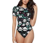 WZYCWB Vêtements de yoga, course à pied, fitness - T-shirt à col rond imprimé visage mignon panda, noir, XX-Large