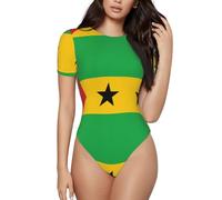 WZYCWB Vêtements de yoga, de course à pied, de fitness - T-shirt à col rond imprimé drapeau de Sao Tomé et Principe, noir, Small