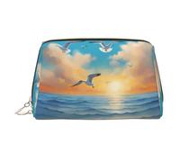 WZYCWB Walking Camel Sac à cosmétiques en cuir imprimé - Sac de rangement élégant et portable pour cosmétiques, Mouettes au bord de la mer, Taille unique