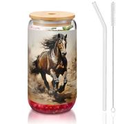 WZYCWB Western Horse Tasse à café glacé avec couvercle en bambou et paille 473,6 g