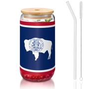 WZYCWB Wyoming State Flag Tasse à café glacé avec couvercle en bambou 473,6 g