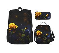 WZYCWB Yellow Roses Starry Night Campus Life Ensemble sac à dos (3 pièces) - Cartable + trousse à crayons + sac à déjeuner pour répondre à tous les besoins quotidiens des étudiants. Noir, taille