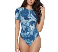 WZYCWB Yoga Running Fitness Sportswear | T-shirt à manches courtes imprimé herbe bleue curling grass pour femmes - Col rond (S-XXL)