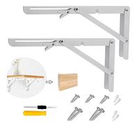 WZYTEU 2 Pièces éQuerre Pliante, 300 * 160mm Equerre Pliable pour Cuisine, Chambre, Garage, Etagere Murale, Apporter 6 Vis Courtes, 4 Vis Longues, 4 Tubes d'Expansion & 1 Tournevis