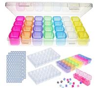 WZYTEU 4 Pcs Diamond Painting Boite de Rangement, 28 Grilles Boite Compartiment Plastique pour Perles, Boucles D'oreilles, Pilules avec 3 Pcs Label Autocollant