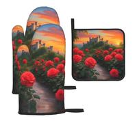WZYWHJ A Beautiful Castle Lot de 3 gants de cuisine longs et épais imprimés