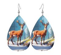 WZYWHJ Alpine Deer Sketch Prints Boucles d'oreilles pendantes en forme de gouttelettes d'eau, boucles d'oreilles en cuir, articles de mode pour femmes
