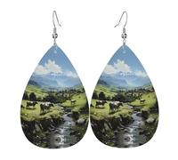 WZYWHJ Alpine Farm Vaches Boucles d'oreilles pendantes en cuir Motif gouttes d'eau