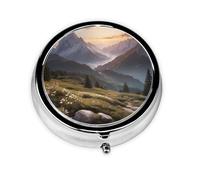 WZYWHJ Alpine Lawn Printing Boîte à médicaments circulaire de voyage portable avec compartiments Mini distributeur de pilules
