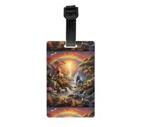 WZYWHJ Animal Park Under The Rainbow Étiquette de bagage imprimée avec dragonne amovible - Crochet de voyage pour une identification facile - Taille de carte de visite légère et personnalisable