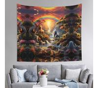 WZYWHJ Animal Park Under the Rainbow Printing Tapisserie décorative d'intérieur 152,4 x 129,5 cm : douce, de qualité et légère, convient pour les tapisseries murales