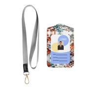 Wzywhj Badge de travail d'impression de fragments de pixels en céramique, étui de protection en cuir avec corde de suspension amovible