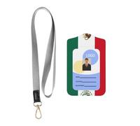 WZYWHJ Badge de travail imprimé drapeau du Mexique, étui de protection en cuir avec corde de suspension amovible