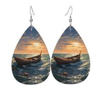 WZYWHJ Bamboo raft on the sea Picture Boucles d'oreilles en cuir pour femme Pendentif goutte d'eau simple Cadeau de vacances tendance