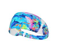 WZYWHJ Bandeau doux et absorbant pour entraînement de basket-ball rouge - Accessoire de cheveux idéal pour le yoga, la course à pied, et plus encore. Impression du monde de dauphins rêveurs