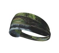WZYWHJ Bandeau doux et absorbant pour entraînement de basket-ball rouge - Accessoire de cheveux idéal pour le yoga, la course à pied, etc. Motif pont sur la rivière