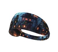 WZYWHJ Bandeau doux et absorbant pour entraînement de basket-ball rouge - Accessoire de cheveux idéal pour le yoga, la course à pied, et plus encore. Motif ville effrayante