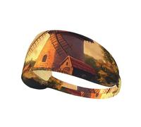 WZYWHJ Bandeau doux et absorbant pour entraînement de basket-ball rouge - Accessoire de cheveux idéal pour le yoga, la course à pied, et plus encore! Imprimé Moulin à vent sur la prairie