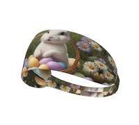 WZYWHJ Bandeau doux et absorbant pour entraînement de basket-ball rouge - Accessoire de cheveux idéal pour le yoga, la course à pied, et plus encore! Petit lapin blanc et œufs de Pâques imprimés