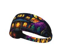 WZYWHJ Bandeau doux et absorbant pour entraînement de basket-ball rouge - Accessoire de cheveux idéal pour le yoga, la course à pied, et plus encore! Impression Château de Terreur