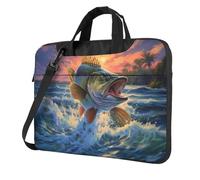 WZYWHJ Bass Fishing Wave Prints Sac pour ordinateur portable avec intérieur doux, plusieurs poches, idéal pour homme, voyage et affaires, noir, 13"