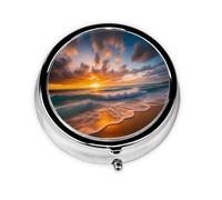 WZYWHJ Beach Maui Hawaii Sunset Sea Waves Clouds Prints Boîte à médicaments circulaire de voyage portable avec compartiments Mini distributeur de pilules