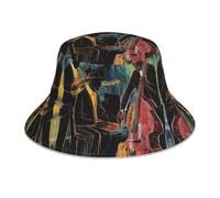 WZYWHJ Beau bob réversible motif jazz - pour hommes et femmes couvre-chefs de protection pour voyage et activités de plein air noir