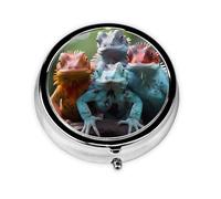 WZYWHJ Boîte à médicaments circulaire 4 motifs lézards colorés avec compartiments, mini distributeur de pilules