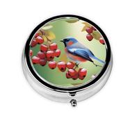 WZYWHJ Boîte à médicaments circulaire à motif oiseau flottant avec compartiments, mini distributeur de pilules
