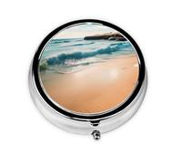 WZYWHJ Boîte à médicaments circulaire avec compartiments - Mini distributeur de pilules - Motif paysage de plage