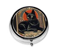 WZYWHJ Boîte à médicaments circulaire avec compartiments Motif chat noir
