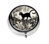 WZYWHJ Boîte à médicaments circulaire avec compartiments Motif chat noir dans une forêt étrange