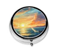 WZYWHJ Boîte à médicaments circulaire avec compartiments Motif coucher de soleil lumineux