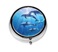WZYWHJ Boîte à médicaments circulaire avec compartiments Motif dauphins méditerranéens