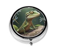 WZYWHJ Boîte à médicaments circulaire avec compartiments Motif lézard attrapant des libellules