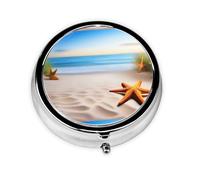 WZYWHJ Boîte à médicaments circulaire avec compartiments, motif plage, étoiles de mer, terres, mini distributeur de pilules